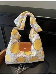 Dames Vintage Canvas Tote Tas Zonnebloem Paisley Patchwork Geknoopte Handgreep Lederen Flap Magnetische Gesp Schoudertas