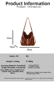 Tabella taglie dettagliata per grande borsa tote in pelle PU con dimensioni e lunghezza tracolla