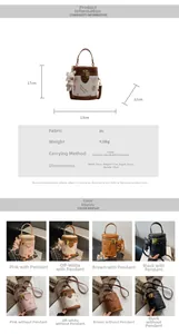 Detailed size specifications and color variants for the mini retro PU leather bucket bag