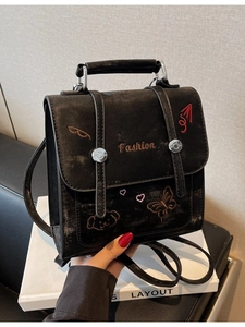 Damen Mini PU Leder Mode Rucksack Kontrastfarbe Cartoon Hund Stickerei Handtasche Umhängetasche Preppy Stil Lässige Reisetasche