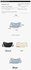 Detailed size chart for PU leather crescent bag with dimensions and capacity info
