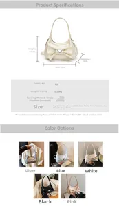 Detailed size specifications for the French bow PU shoulder bag with Prada style logo