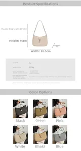 Detailed size chart and multi-color options for the woven texture PU leather handbag
