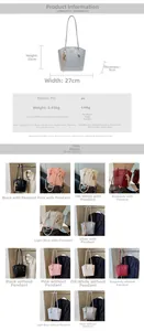 Tabella dettagliata con dimensioni della borsa tote in pelle PU e 12 colori diversi