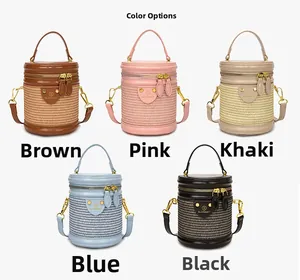 Confronto di cinque colori per la borsa a secchiello cilindrica con trama intrecciata