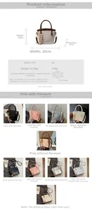 Detail view of stylish color-block PU bucket bag with precise size and weight measurements