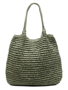 Grand sac cabas en paille vert sauge avec texture tissée naturelle pour la plage
