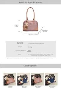 Detail view of large capacity PU leather bowling bag with cute bear charm and dimensions