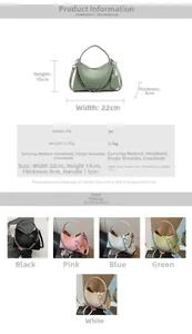 Detail display of stylish PU leather handbags with metal chains and mini pouch in five colors