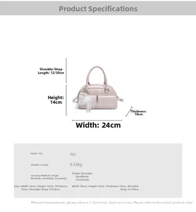 Size chart showing 24x14x10cm dimensions for this stylish PU bowling handbag