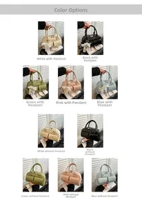 Detail view of stylish Boston bags in five colors with optional lace bow charms