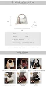 Detailed size chart and specifications for the PU dumpling bag including dimensions