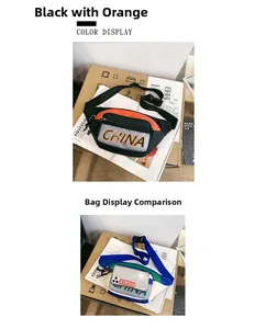 Dettaglio delle borse a tracolla sportive in nylon con tasca in PVC e cinturino regolabile