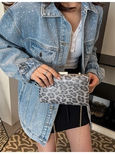 Borsa da Sera Vintage con Stampa Leopardata Donna Pochette Glitter Box con Tracolla a Catena Dorata Borsa per Matrimonio Festa