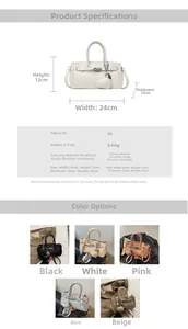 Detailed view of the lychee pattern texture and heart-shaped charm on the handbag