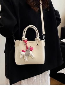 Fashion Litchi Grain PU Leather Bucket Bag For Women Elegant Tote Bag Handbag With Pegasus Pendant Adjustable Shoulder Bag
