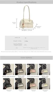 Detailliertes Diagramm zeigt PU-Schultertasche Maße 27x16x7,5cm und Gewichtsangaben