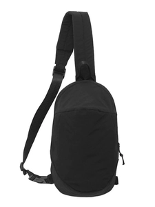 Waterproof black sling bag for travel with adjustable padded shoulder strap and sleek design