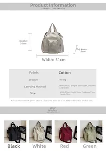 Detailed view of multipurpose fabric tote bag dimensions 31x36x15cm and color options
