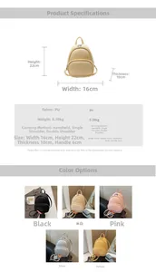 Detailed size chart and specifications for the minimalist PU leather mini backpack