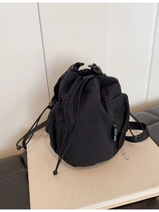Womens Nylon Drawstring Bucket Crossbody Bag Lightweight Mesh Pocket Casual Daily Shoulder Bag Korean Style Minimalist Solid Color