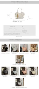 Tableau détaillé montrant les dimensions du sac seau tressé et ses coloris