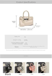 Detail view of small PU leather shell bag with heart charm and size specifications