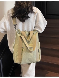 Light green nylon large capacity tote backpack with drawstring for daily commuting