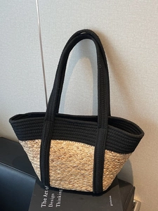 Sac Fourre-Tout en Paille Tissée Grande Capacité Été Bloc de Couleur Décontracté Plage Sac à Épaule Femmes Vacances Mode