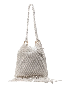 Sac fourre-tout bohème en paille tissée avec pompons et poignées rondes en bois