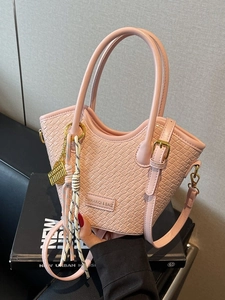 Fashion Woven PU Leather Bucket Bag For Women Small Crossbody Handbag With Detachable Long Strap And Charms Elegant Pouch