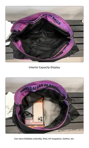 Détail montrant la grande capacité pour ordinateur, tablette et vêtements du sac voyage
