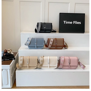 Collection of retro crossbody bags with ethnic embroidered wide straps in six colors