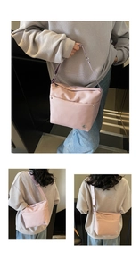 Vues détaillées du sac bandoulière léger en tissu Oxford rose sous plusieurs angles