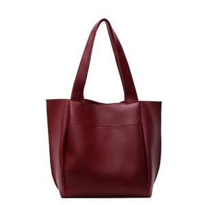 Minimalist deep red tote bag in matte PU leather with front pocket for daily commute