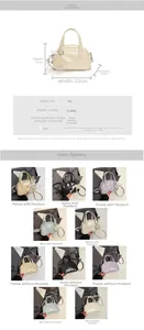 Tableau détaillé montrant les dimensions du sac polochon en PU et les options de couleurs