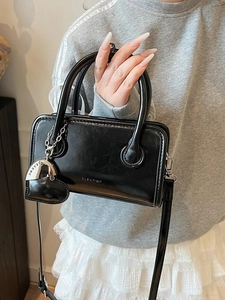 Women Minimalist PU Leather Handbag Korean Style Shoulder Crossbody Bag With Heart Charm Top Handle Satchel For Daily Fashion