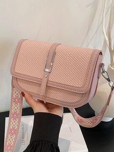 Women Vintage PU Leather Woven Texture Small Square Crossbody Bag With Wide Ethnic Pattern Strap Single Shoulder Handbag Fashion Daily Purse