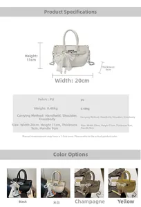 Size chart for lychee pattern faux leather handbag with lace bow and pearl charm