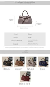 Detailed size specifications of the nylon tote bag with leather straps and metal buckle