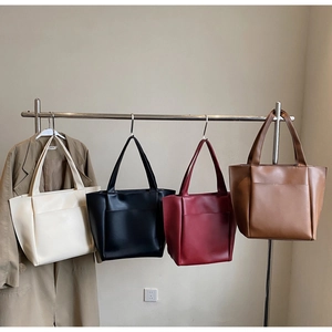 Collection of large PU leather tote bags in off-white, black, burgundy, and tan colors