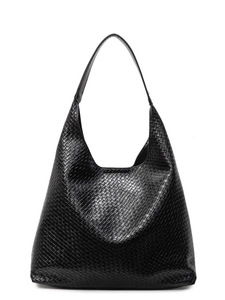 Classic black woven faux leather hobo tote bag for women with spacious capacity