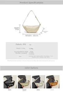 Size chart and specifications for large PU leather half-moon crossbody dumpling bag