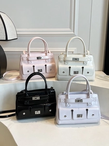 Multi-pocket vintage glossy leather handbag with crossbody strap in four elegant colors