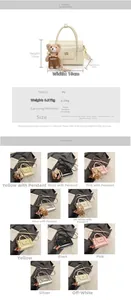 Detailed specification table for PU leather crossbody bag with teddy bear charm and strap size