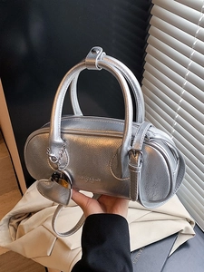 Sac à Main Mode en Cuir PU Bowling pour Femmes Petit Boston Sac à Bandoulière Épaule Avec Charme de Cœur Élégant Sac pour Fête