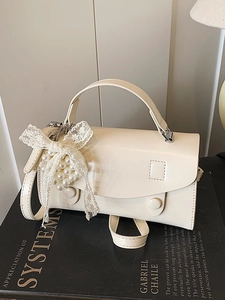 Borsa Piccola Quadrata da Donna Vintage in Pelle PU Borsa a Tracolla Con Fiocco in Pizzo Ciondolo di Künstliche Perle Elegante Borsa a Mano Stile Coreano