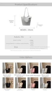 Detailed size guide and multi-color chart for large vintage PU leather bucket bag