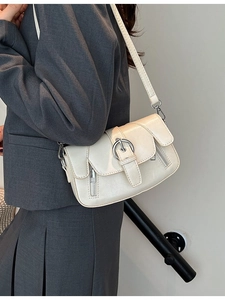 Women Retro PU Leather Shoulder Bag Chic Round Buckle Crossbody Bag Small Square Underarm Bag With Decorative Zippers