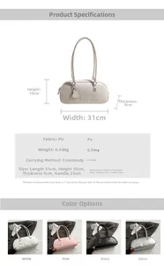Detailed dimension guide for PU leather underarm bag showing 31x10x9cm size specs